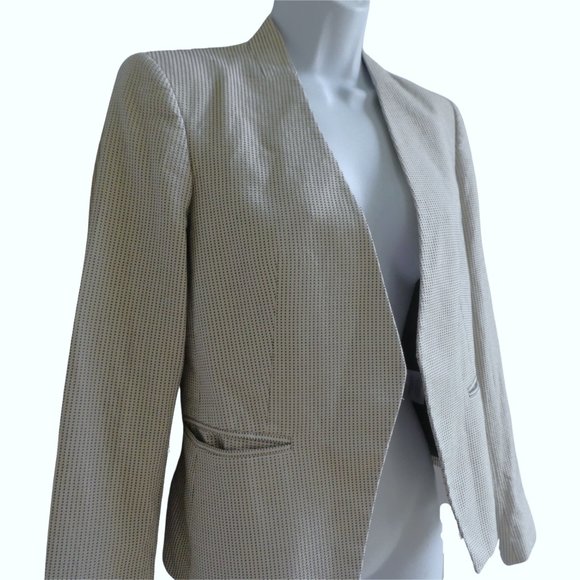 Theory Collarless Cotton Blazer Lanai Brink Open Front Polka Micro Dot Lined 4 - Picture 2 of 9